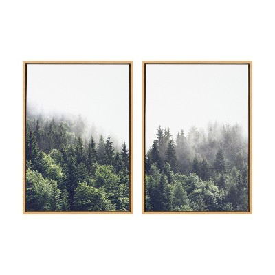 Lush Green Forest Foggy Day Landscape Canvas Print Set