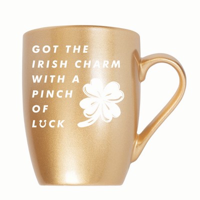 Elanze Designs Irish Charm With Pinch Of Luck 10 ounce New Bone China Coffee Tea Cup Mug, Vegas Gold