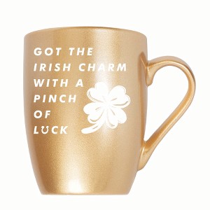 Elanze Designs Irish Charm With Pinch Of Luck 10 ounce New Bone China Coffee Tea Cup Mug, Vegas Gold - 1 of 4