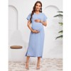 Women's Maternity Summer Dress Short Sleeve Crew Neck Pregnancy Clothe Fine Ribbed Baby Shower Dress - 3 of 4