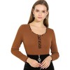 INSPIRE CHIC Women's Casual Ruffle Contrast Stitch Scoop Neck Long Sleeve Bodycon Top Shirt - 4 of 4