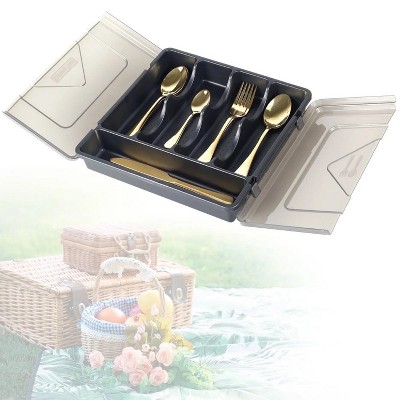 LunaLulinlk Silverware Cutlery Organizer Tray with Transparent Lid, Utensil Cutlery Holder for Kitchen Drawer Countertop, Plastic Flatware Storage Box