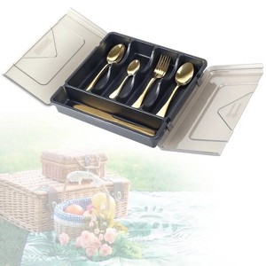 LunaLulinlk Silverware Cutlery Organizer Tray with Transparent Lid, Utensil Cutlery Holder for Kitchen Drawer Countertop, Plastic Flatware Storage Box - 1 of 4