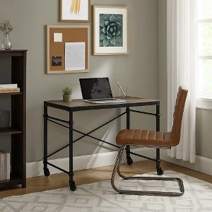 Royal Hampton Writing Desk with Casters and Nail Accents, Black - 1 of 4