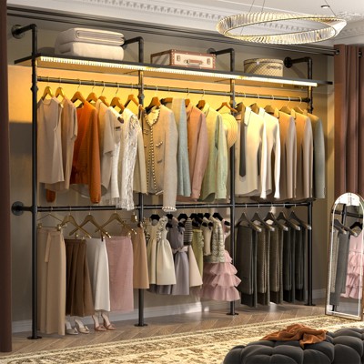 Aheaplus Industrial Pipe Clothing Rack, Reversible 118.3'' Clothes Rack for Hanging Clothes