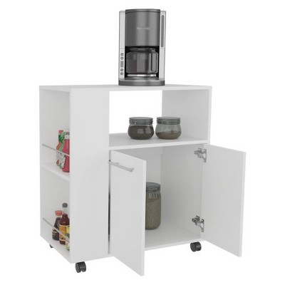 LunaLulinlk White Kitchen Cart with Microwave Shelf and Open Storage