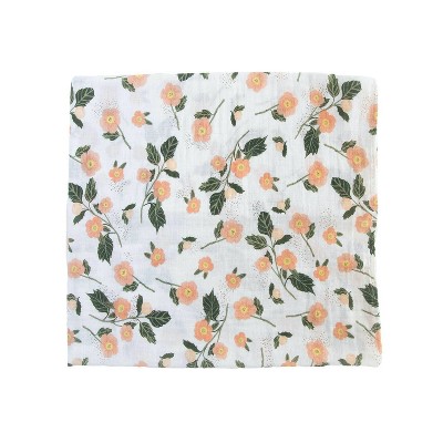 Organic Cotton Muslin Swaddle Blanket Set in Floral and Green