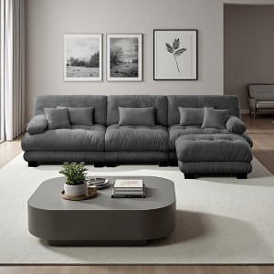 133.8" Chenille L-Shaped Modular Sectional Sofa with Bolster Armrests & Ottomans - 1 of 4