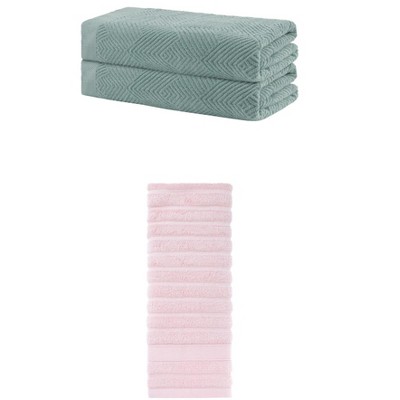 REGALWOVEN Bathroom Gym SPA Cotton Soft Absorbent Bath Hands Towel Set 2 Pcs