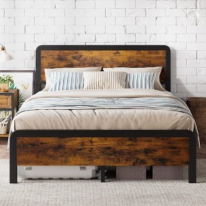 Bed Frame with Wood Headboard Metal Platform Bed Frame with Heavy Duty Strong Support Slats Solid - 1 of 4