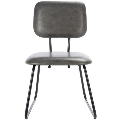 Gray Leather Upholstered Side Chair with Metal Frame, Set of 2