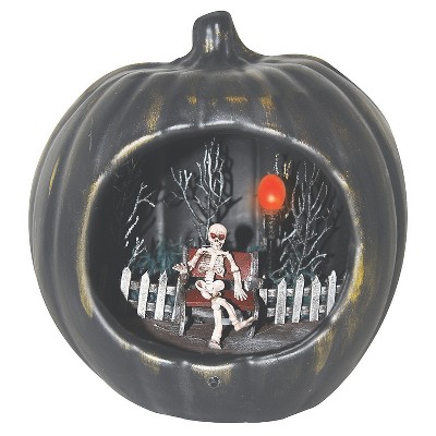 Halloween Express 9 in Pumpkin Lamp with Haunted Scene Decoration