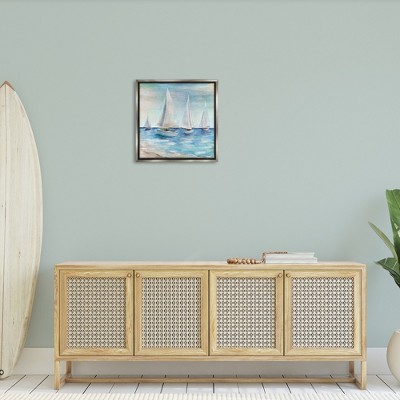 Sailboats Floating Peacefully Framed Canvas Art, 25" x 25"