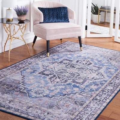 Handmade Blue Square Washable Synthetic Area Rug
