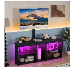 TV Stand with Mount , LED Corner TV Stand for 70/65 Inch TV with Power Outlets, LED Entertainment Center for Living Room, Black Carbon Fiber - 1 of 4