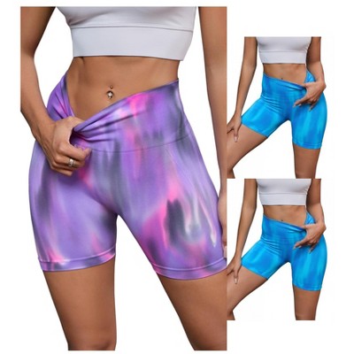INSPIRE CHIC 3 Packs Women's High Waist Tie Dye Tummy Control Workout Running Biker Thigh Slimmer