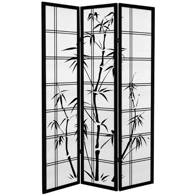 Oriental Furniture 6' Tall Canvas Bamboo Tree Room Divider 3 Panels Black