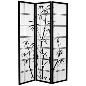 Oriental Furniture 6' Tall Canvas Bamboo Tree Room Divider 3 Panels Black - 1 of 1