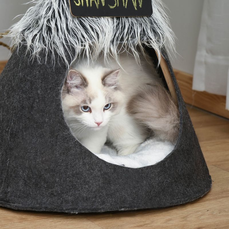 PawHut Pet Tent Cat Bed Dog House with Thick Cushion Chalkboard for Kitten and Puppy up to 13lbs 28inch gray, 5 of 9