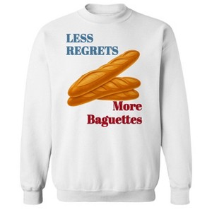 Rerun Island Men's Less Regrets More Baguettes Long Sleeve Graphic Cotton Pullover Sweatshirt - 1 of 4