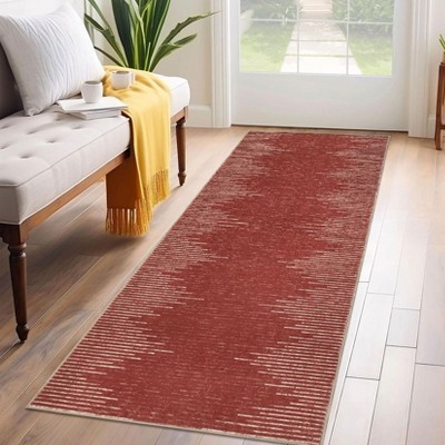 2x6 Hallway Runner Rug Low Pile Machine Washable Rugs Modern Stripe Geometric Foldable Minimalistic Carpet with Rubber Backing for Entryway Hallway