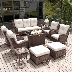 LayinSun Outdoor Patio Furniture Set, Brown Rattan Wicker Sectional Swivel Rocker Chairs Sets with Ottomans, Swivel Glider Chair - 1 of 4