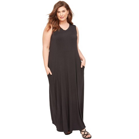 Catherines Women s Plus Size Petite Morning To Midnight Maxi Dress with Pockets 1xwp Black Target