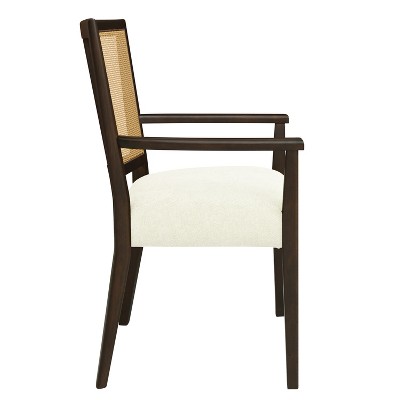 Dark Brown and Beige Rubberwood Arm Chairs with Cane Webbing