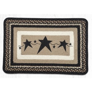 Earth Rugs Primitive Stars Black Oblong Patch Tread, 20"x30" Handcrafted Wool Blend, Rustic Farmhouse Rectangle Accent - 1 of 3
