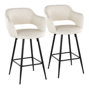 26" Contemporary Fixed-Height Counter Stool with Metal Legs, Armrests, and Square Footrest, Set of 2 - 1 of 4