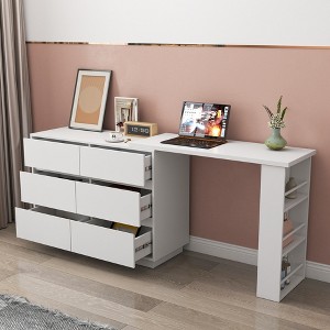 Gulches L Shaped Computer Desk with 6 Drawers Modern Corner Home Office Desk Reversible Storage Cabinet 15mm Particle Board - 1 of 4