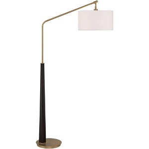 Possini Euro Design Mid Century Modern Arc Floor Lamp 72 1/2" Tall Espresso Warm Gold Metal White Linen Drum Shade for Living Room - 1 of 4