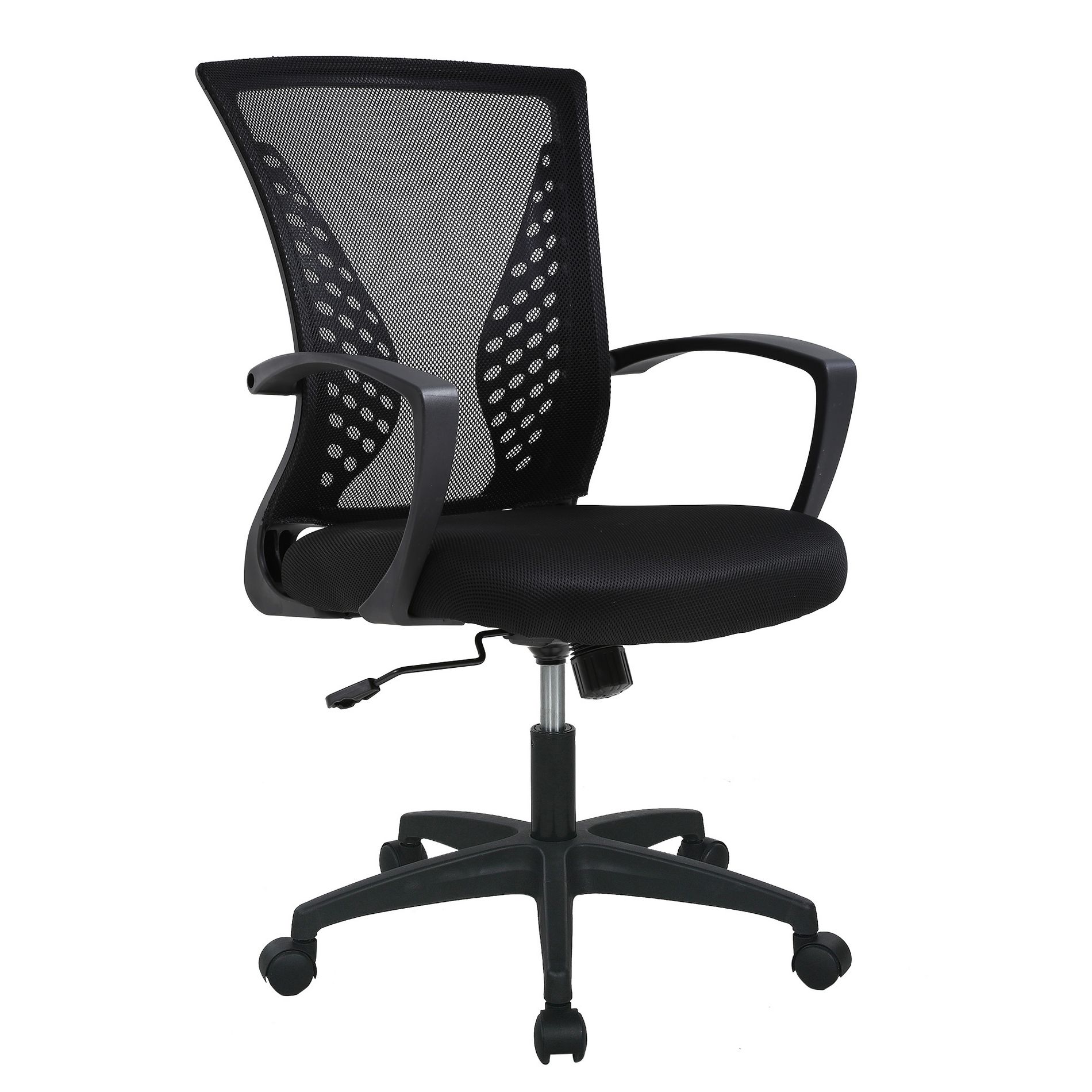 FDW Home Office Chair Mid Back PC Swivel Lumbar Support Adjustable Desk Task Computer Comfortable Mesh Chair with Armrest (Black)