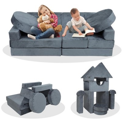 14pcs Kids Modular Play Couch, Child Sectional Sofa, Boys and Girls DIY Creativing Playroom Couch Furniture for Toddlers