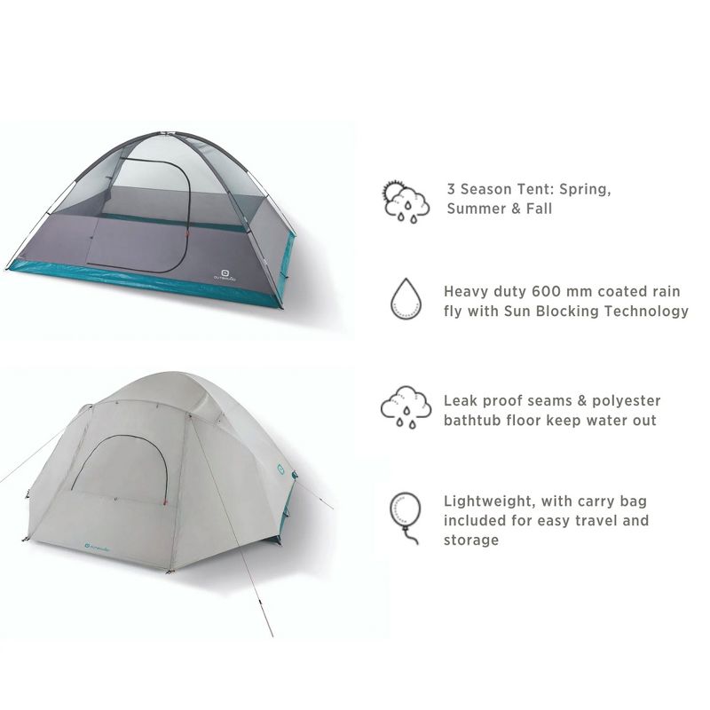 Outbound 8 Person 3 Season Lightweight Dome Camping Tent, Room Divider, Heavy Duty 600mm Coated Blackout Rainfly and Zip Up Carrying Bag, White/Gray, 3 of 7