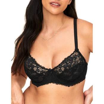 Curvy Couture Women's Solid Sheer Mesh Full Coverage Unlined Underwire Bra  Chocolate 44G