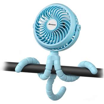 Panergy Battery Operated Stroller Fan Flexible Tripod Clip On Fan with 3 Speeds and Rotatable Handheld Personal Fan - Blue