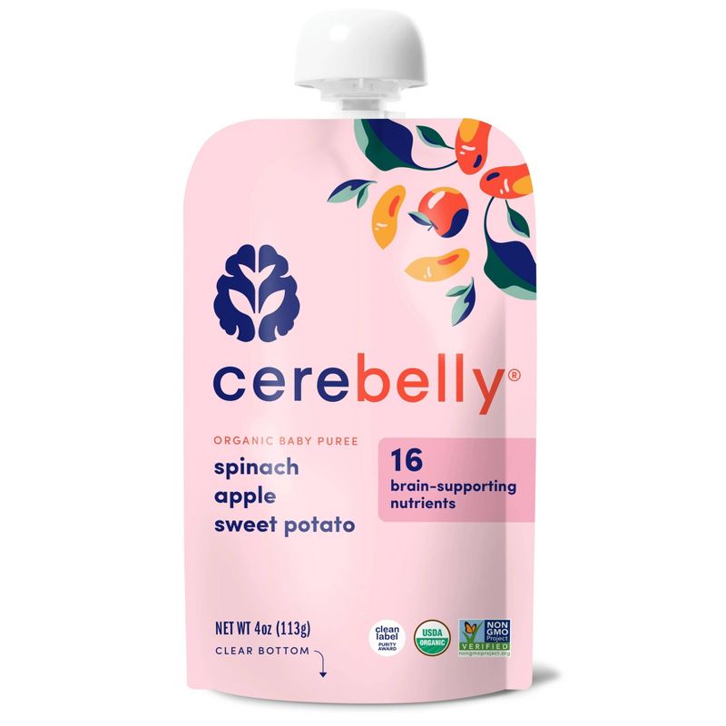 Cerebelly Organic Spinach, Apple and Sweet Potato Baby Food Pouch - 4oz, 1 of 6