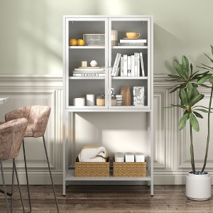 CAVINAS Bookcases for Living Room 4-tier 31" W Classic Metal Storage Cabinet Bookcase with 4 Glass Doors - 1 of 4
