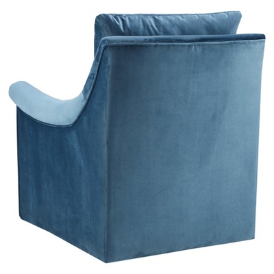 Blue Velvet Swivel Accent Chair with Wood Frame