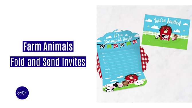 Big Dot of Happiness Farm Animals - Fill-In Cards - Barnyard Baby Shower or Birthday Party Fold and Send Invitations - Set of 8, 2 of 10, play video