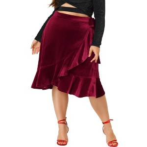 Agnes Orinda Women's Plus Size Skirt Ruffled Hem Velvet Wrap Skirts - 1 of 4