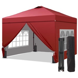 Ainfox 10ftx10ft Pop Up Canopy Tent with 4 Sidewalls One Push Tent Canopy with Wheeled Carry Bag, 8 Stakes and 4 Ropes - 1 of 4
