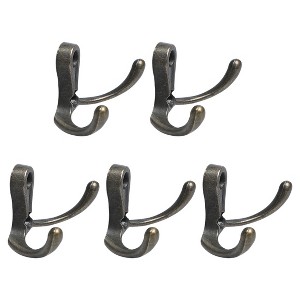 Unique Bargains DIY Wall Bedroom Robe Coat Zinc Alloy Dual Hooks Bronze Tone 5 Pcs - 1 of 4
