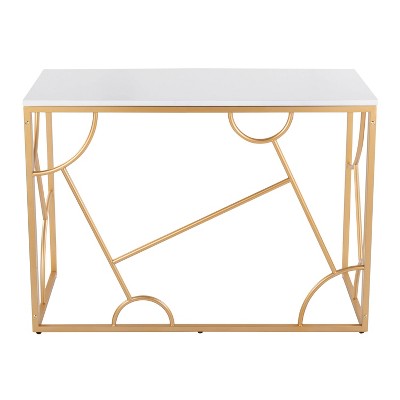 White and Gold Geometric Metal Frame Writing Desk