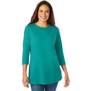 Woman Within Plus Size Perfect Three-Quarter Sleeve Crewneck Tee - 1 of 4