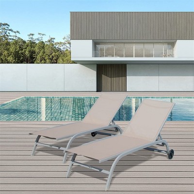 Patio Chaise Lounge Set of 2, Outdoor Patio Reclining Chairs With Adjustable Backrest & Wheels, Pool Sunbathing Recliners for Patio Porch Backyard