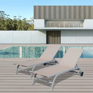 Patio Chaise Lounge Set of 2, Outdoor Patio Reclining Chairs With Adjustable Backrest & Wheels, Pool Sunbathing Recliners for Patio Porch Backyard - 1 of 4