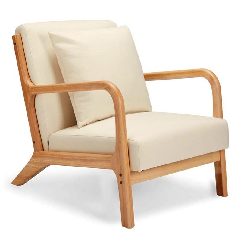 Jomeed Oak Wood Frame and Linen Upholstery Mid Century Modern Accent and Leisure Chair - Beige, 1 of 9