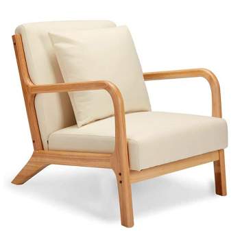 Jomeed Oak Wood Frame and Linen Upholstery Mid Century Modern Accent and Leisure Chair - Beige